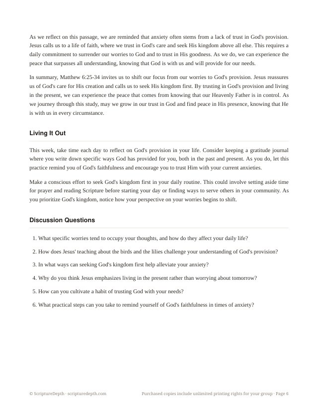 Finding Peace: An 8-Session Bible Study for Anxious Hearts, a page of discussion questions