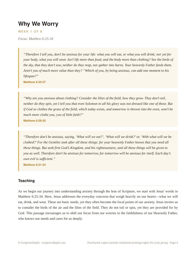 Finding Peace: An 8-Session Bible Study for Anxious Hearts, the opening page of week 1