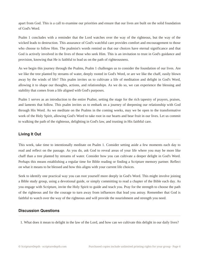 Praying the Psalms: A 12-Session Journey Through Israel's Prayer Book, a page of discussion questions