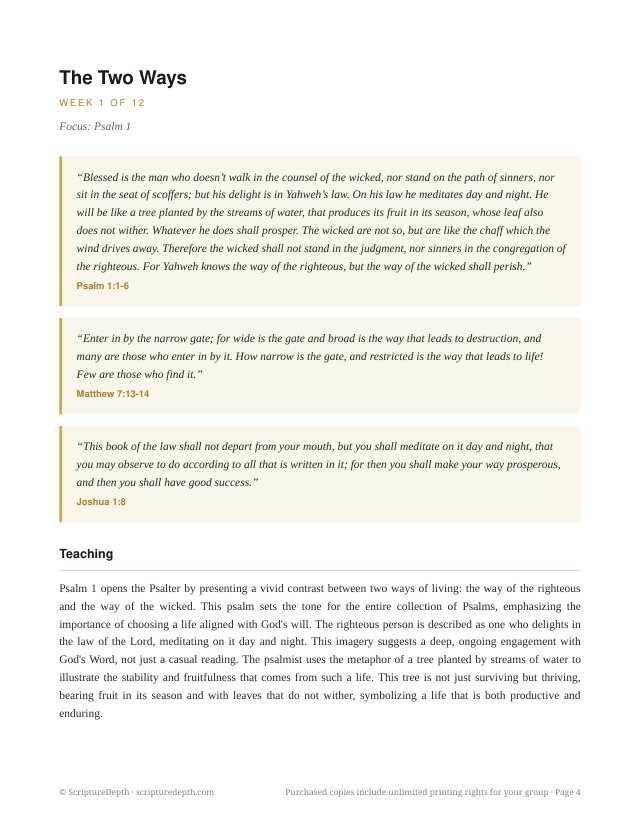 Praying the Psalms: A 12-Session Journey Through Israel's Prayer Book, the opening page of week 1